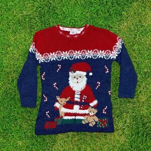 Vintage Christmas Santa Fair Isle Long Sweater Nutcracker Small 90's